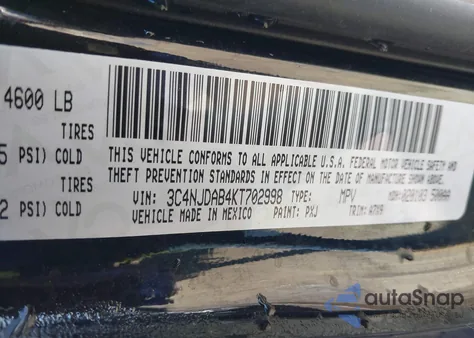 2019 Jeep Compass Sport 4X4 из США, поврежденный, VIN 3C4NJDAB4KT702998